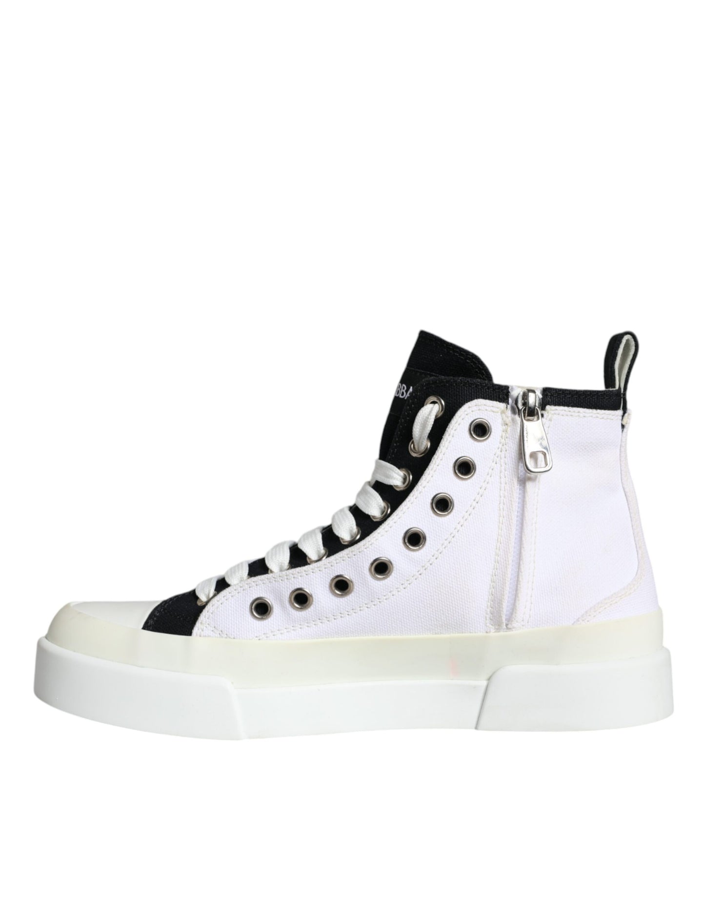 Dolce &amp; Gabbana White Black Canvas Logo Mid Top Sneakers Shoes