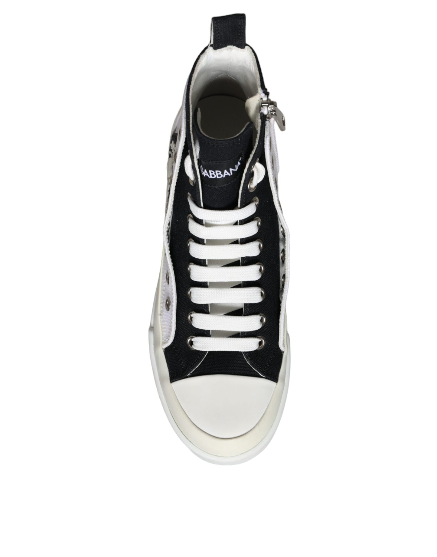 Dolce &amp; Gabbana White Black Canvas Logo Mid Top Sneakers Shoes