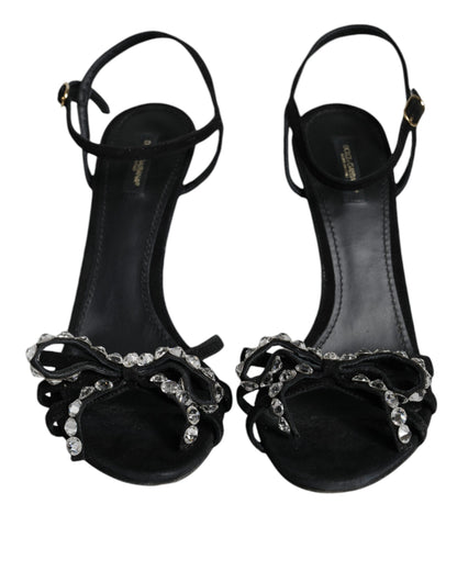 Dolce &amp; Gabbana Black Suede Crystals KEIRA Sandals Shoes