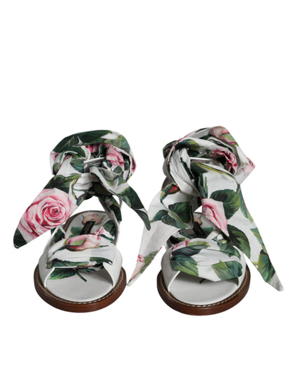 Dolce &amp; Gabbana Multicolor Floral Print Ankle Wrap Sandals Shoes