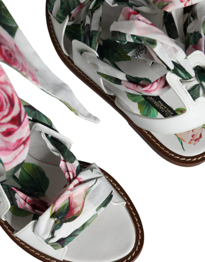 Dolce &amp; Gabbana Multicolor Floral Print Ankle Wrap Sandals Shoes