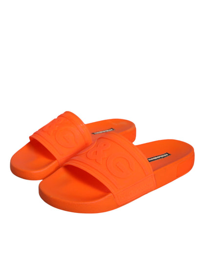 Dolce &amp; Gabbana Orange Rubber Slides Sandals Beachwear Shoes