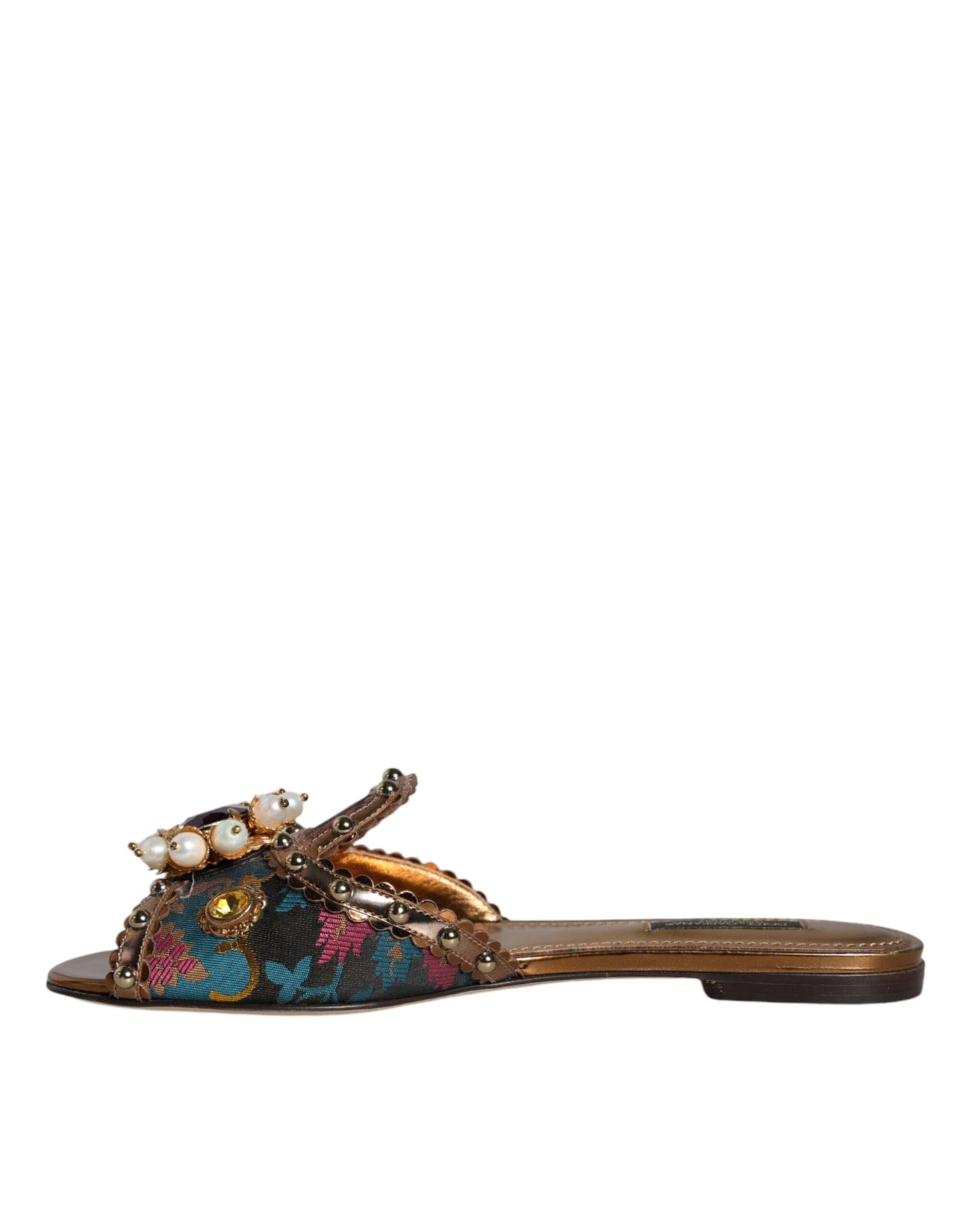 Dolce &amp; Gabbana Multicolor Jacquard Embellished Slides Flats Shoes