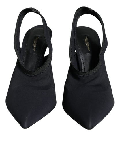 Dolce &amp; Gabbana Black Jersey Stretch Heels Slingback Shoes