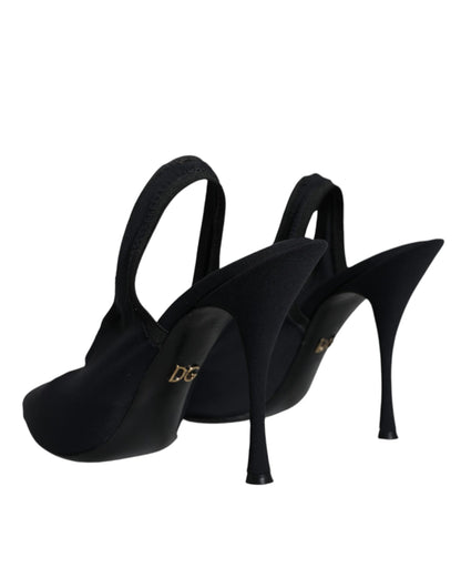 Dolce &amp; Gabbana Black Jersey Stretch Heels Slingback Shoes