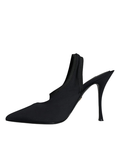 Dolce &amp; Gabbana Black Jersey Stretch Heels Slingback Shoes