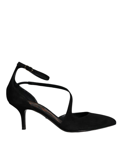 Dolce &amp; Gabbana Black Suede Ankle Strap Pumps Heels Shoes