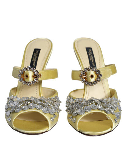 Dolce &amp; Gabbana Yellow Mary Janes Satin Crystal Sandals Shoes