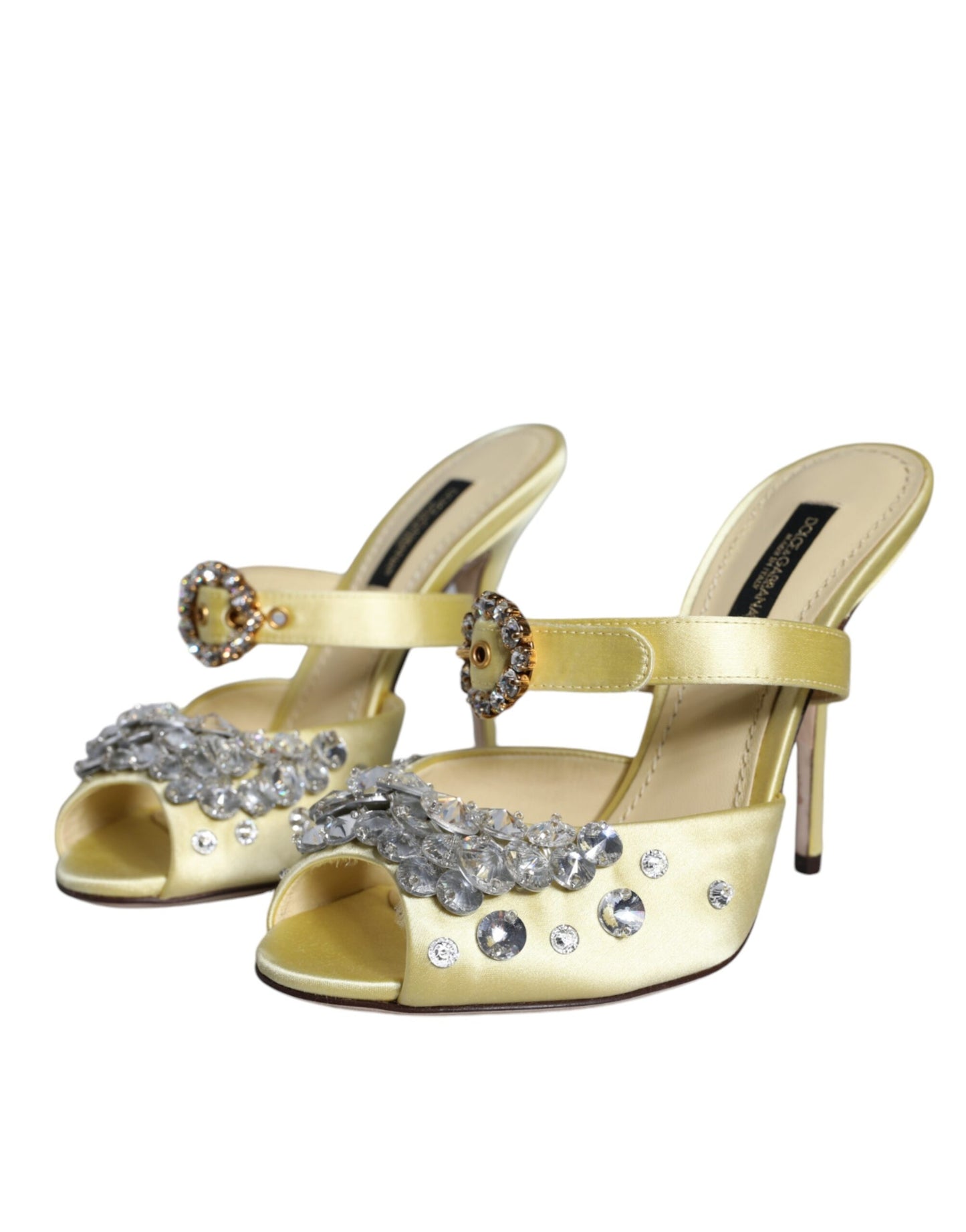 Dolce &amp; Gabbana Yellow Mary Janes Satin Crystal Sandals Shoes