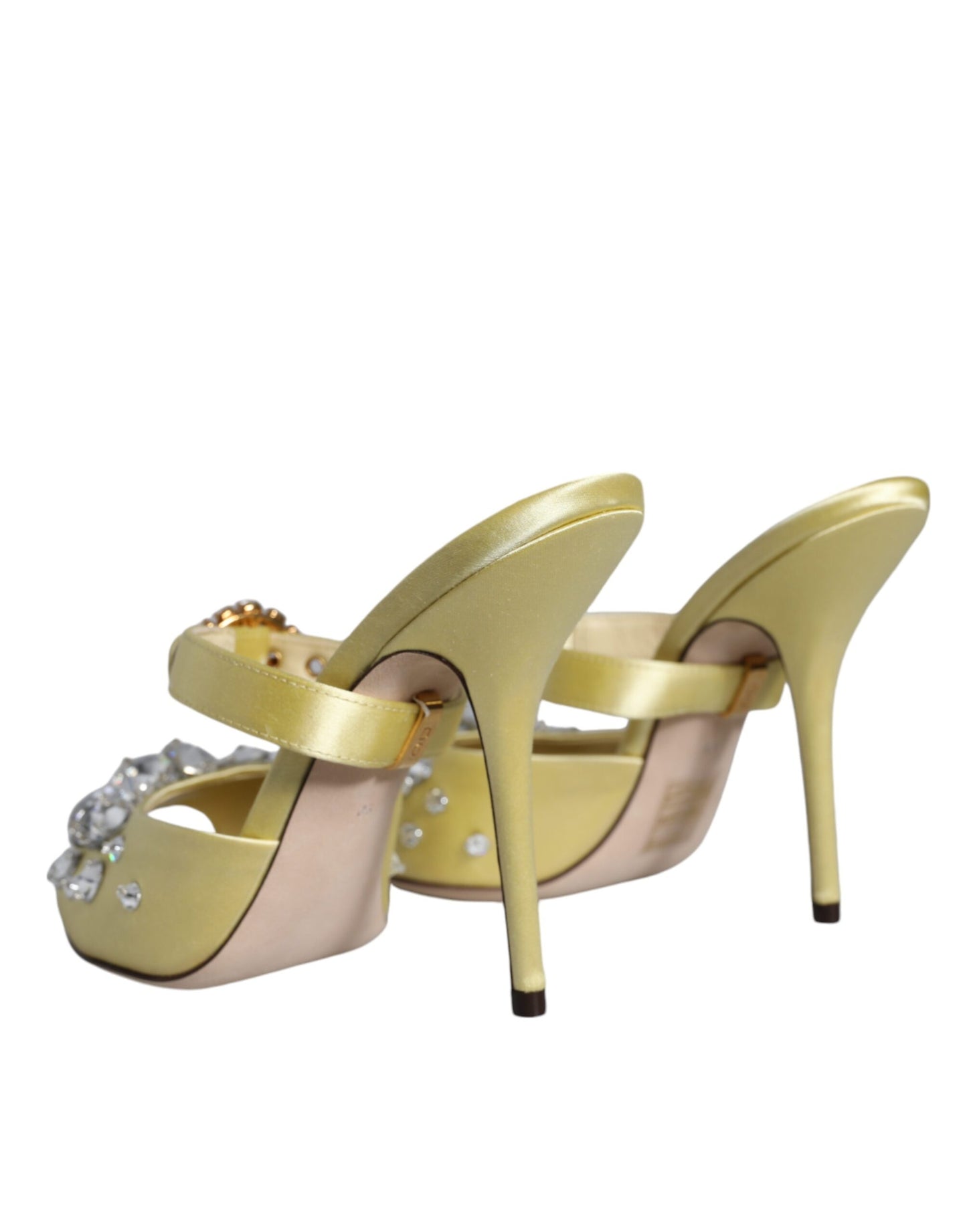 Dolce &amp; Gabbana Yellow Mary Janes Satin Crystal Sandals Shoes