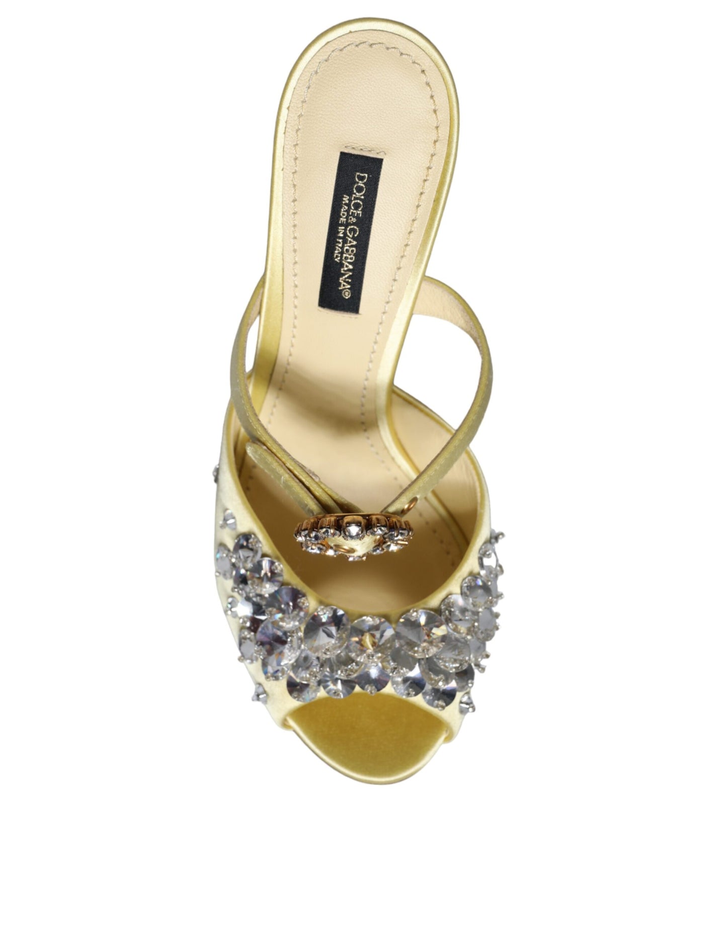 Dolce &amp; Gabbana Yellow Mary Janes Satin Crystal Sandals Shoes