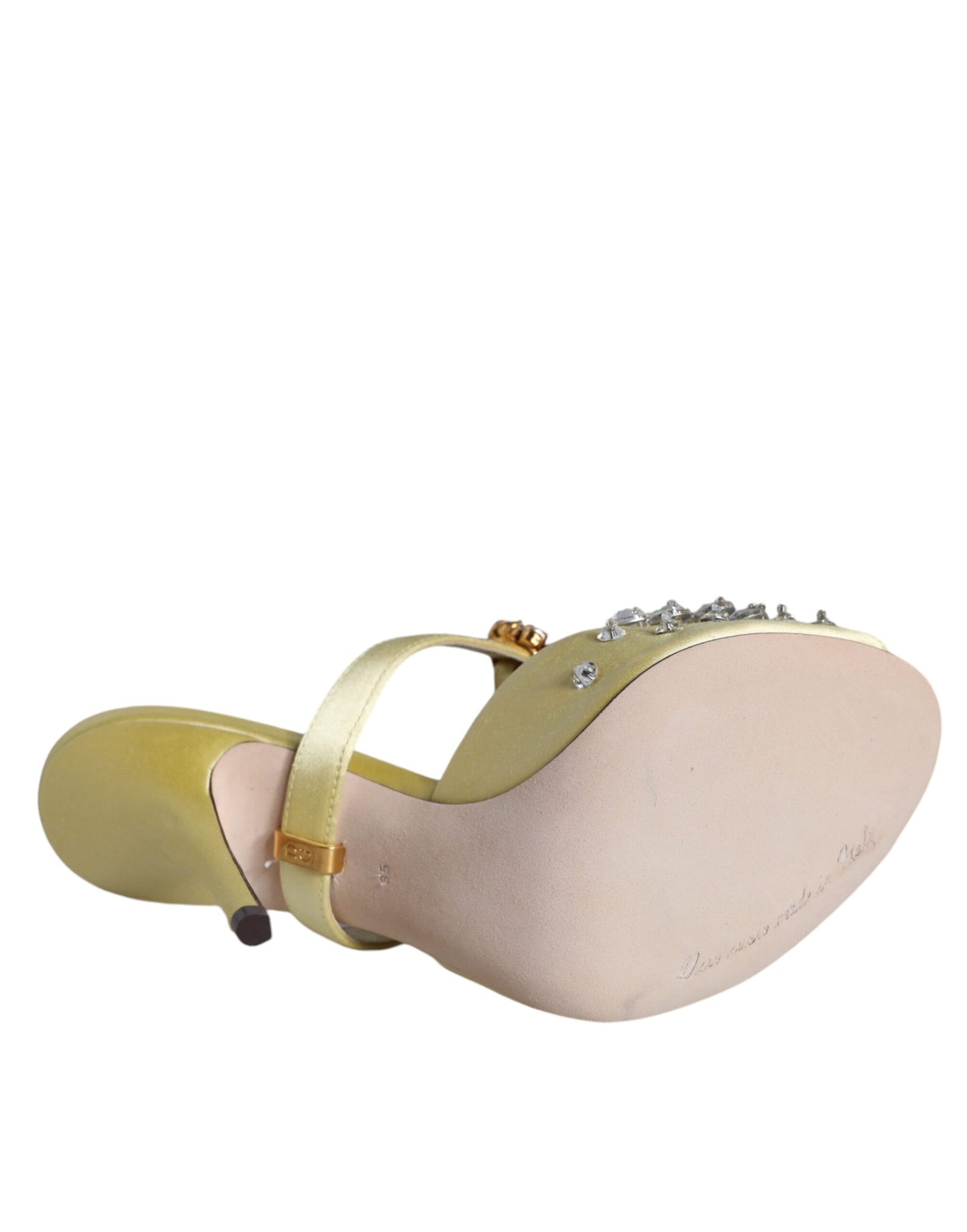 Dolce &amp; Gabbana Yellow Mary Janes Satin Crystal Sandals Shoes