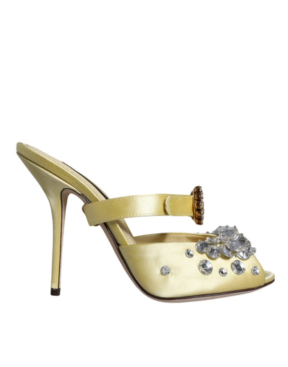 Dolce &amp; Gabbana Yellow Mary Janes Satin Crystal Sandals Shoes