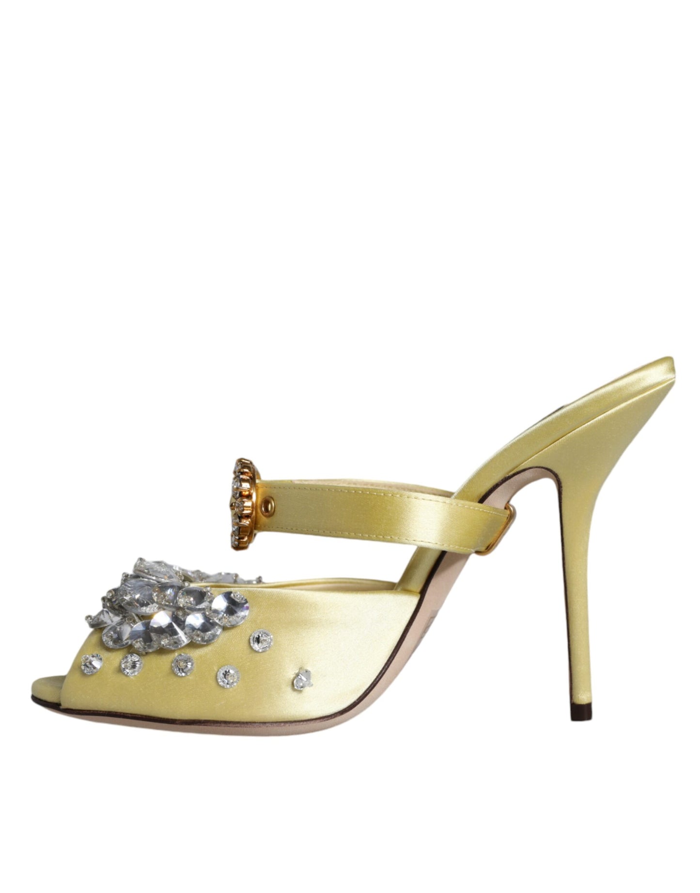 Dolce &amp; Gabbana Yellow Mary Janes Satin Crystal Sandals Shoes