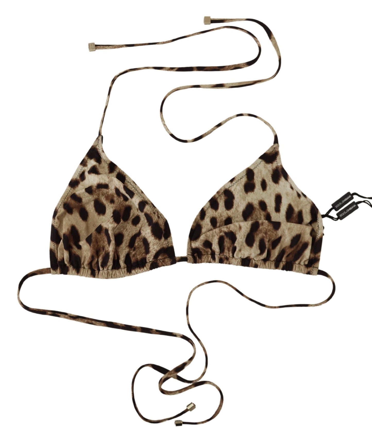 Dolce &amp; Gabbana Brown Leopard Halter Beachwear Swimwear Bikini Top