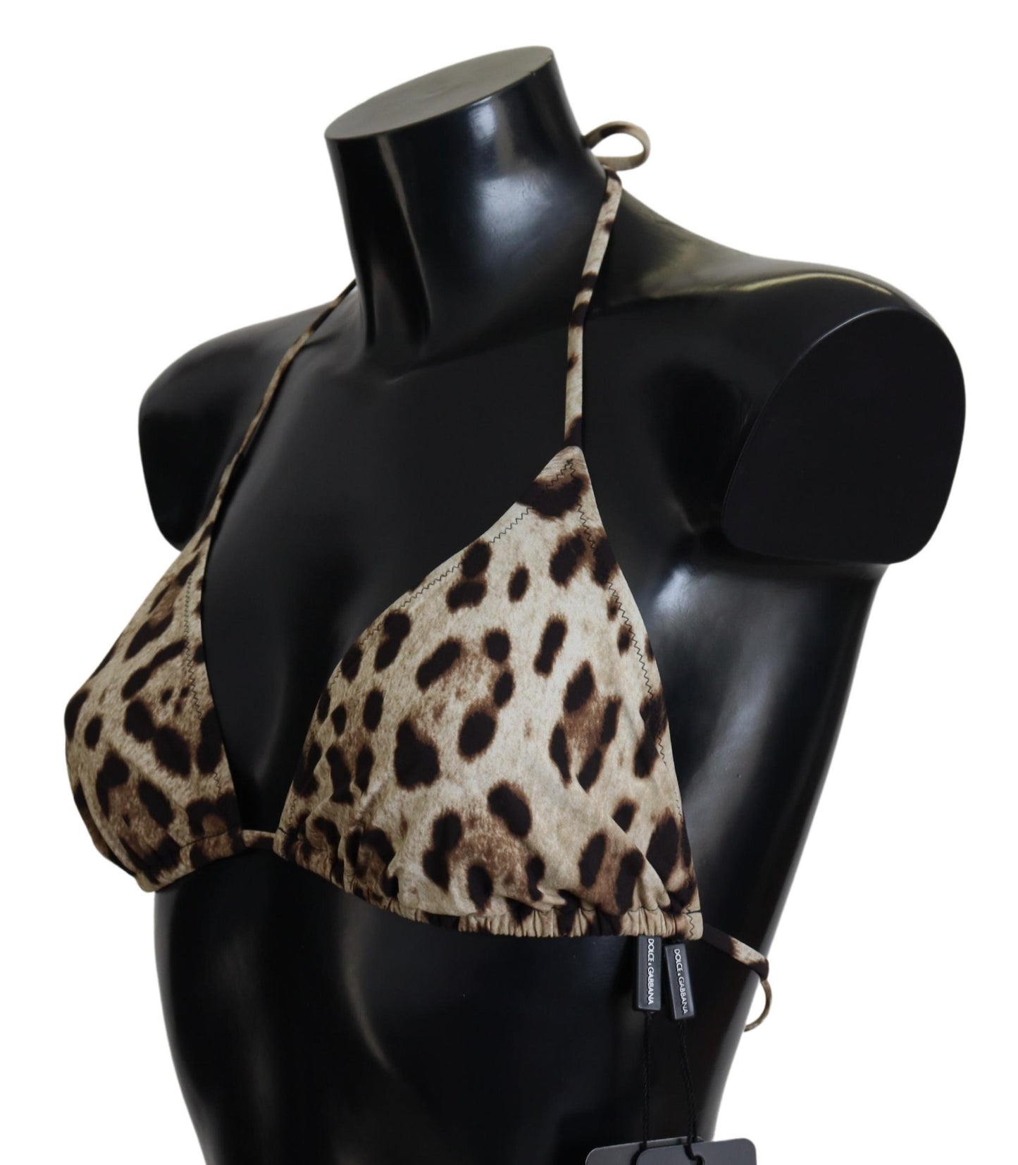 Dolce &amp; Gabbana Brown Leopard Halter Beachwear Swimwear Bikini Top