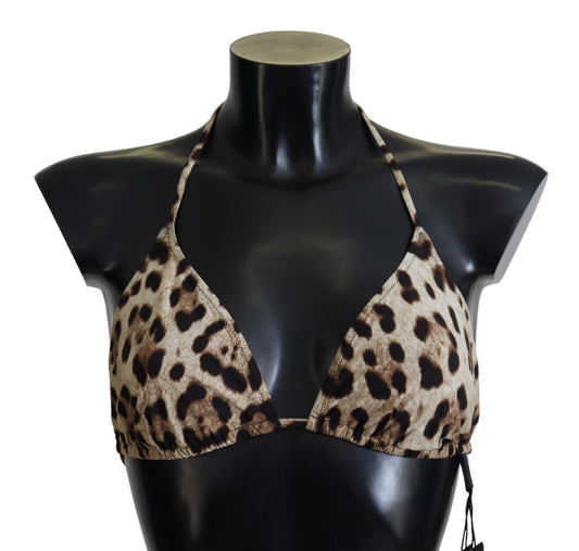 Dolce &amp; Gabbana Brown Leopard Halter Beachwear Swimwear Bikini Top