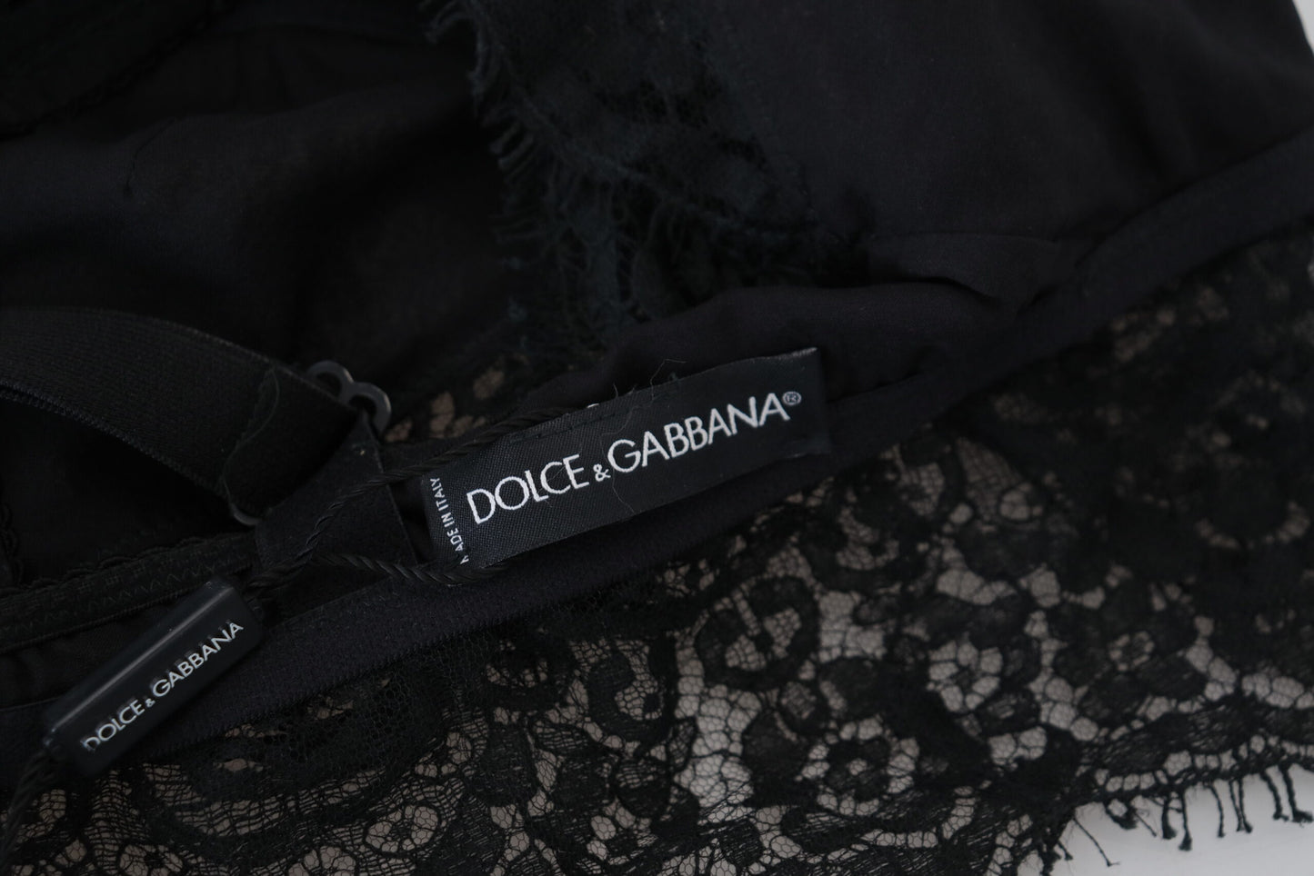 Dolce &amp; Gabbana Black Floral Lace Stretch Bralette Underwear