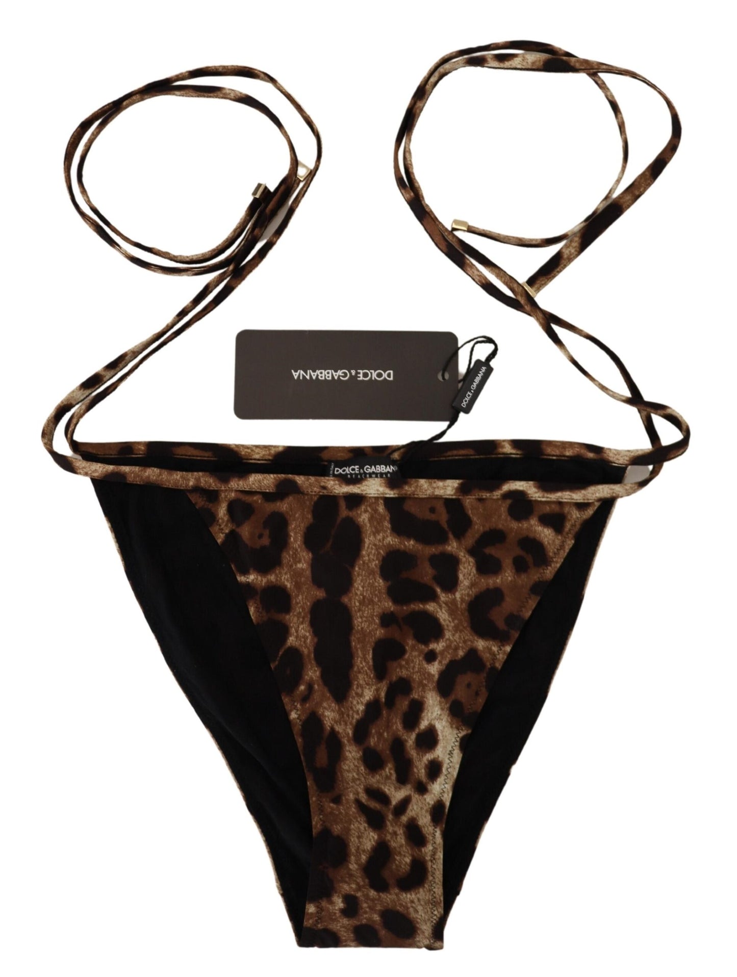 Dolce &amp; Gabbana Brown Leopard Print Swimsuit Swimwear Bikini Bottom