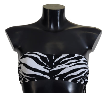 Dolce &amp; Gabbana Black White Zebra Bandeau Swimwear Bikini Top