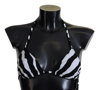 Dolce &amp; Gabbana Black White Zebra Halter Swimwear Bikini Top