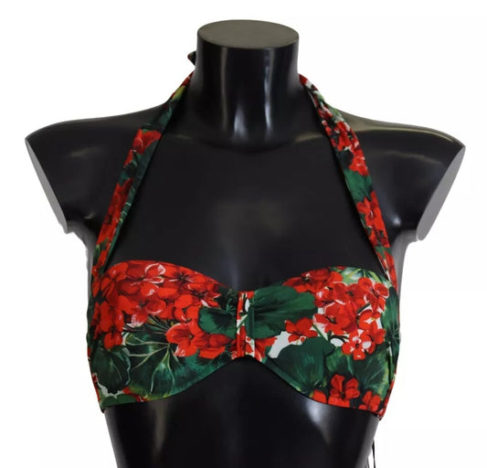 Dolce &amp; Gabbana Multicolor Geranium Halter Beachwear Bikini Top