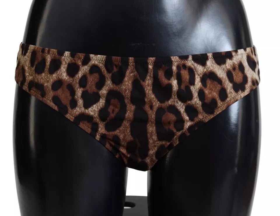 Dolce &amp; Gabbana Brown Leopard Print Swimsuit Swimwear Bikini Bottom