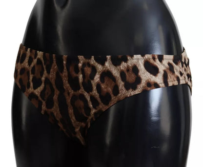 Dolce &amp; Gabbana Brown Leopard Print Swimsuit Swimwear Bikini Bottom