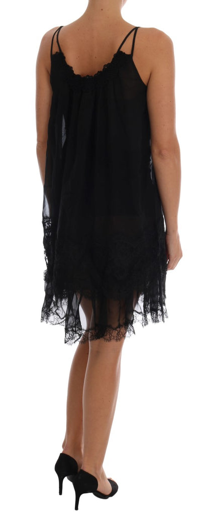 Dolce &amp; Gabbana Elegant Black Silk Lace Chemise Dress