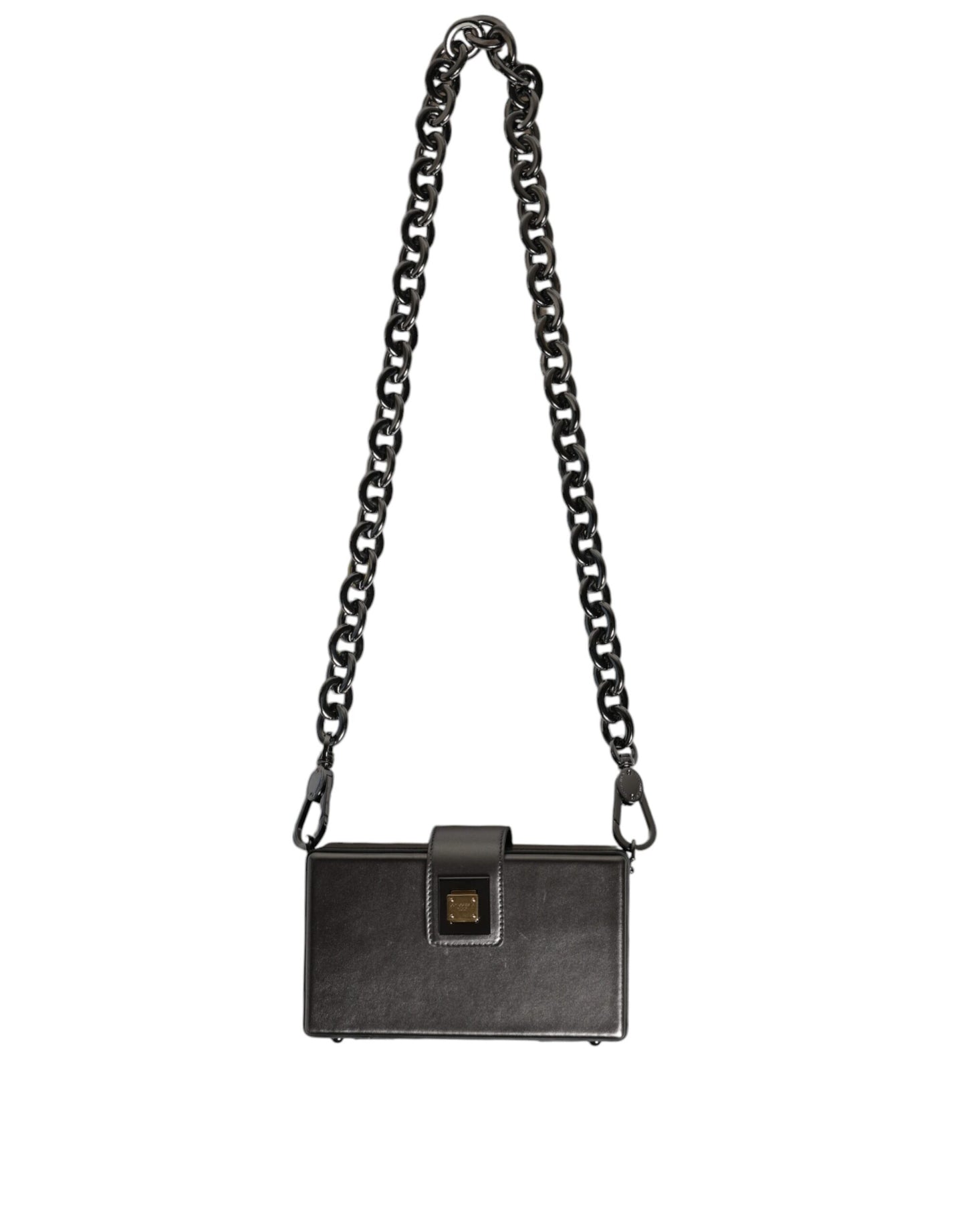 Dolce &amp; Gabbana Metallic Gray DG BOX Leather Shoulder Chain Strap Bag