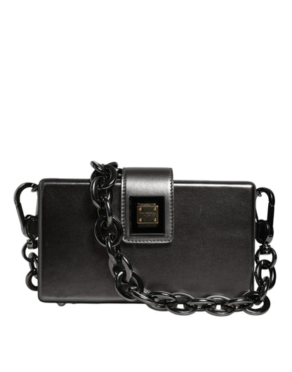 Dolce &amp; Gabbana Metallic Gray DG BOX Leather Shoulder Chain Strap Bag