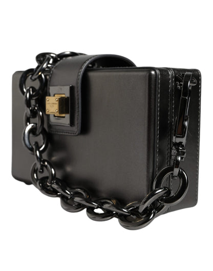 Dolce &amp; Gabbana Metallic Gray DG BOX Leather Shoulder Chain Strap Bag