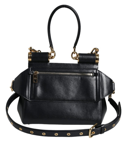 Dolce &amp; Gabbana Black Calfskin Leather SICILY Chain Strap Crossbody Bag