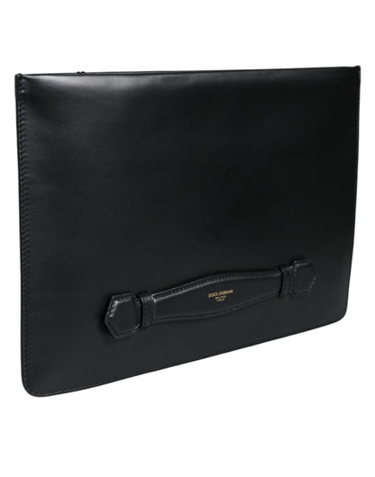 Dolce &amp; Gabbana Black Calfskin Leather Mediterranean Pouch Bag