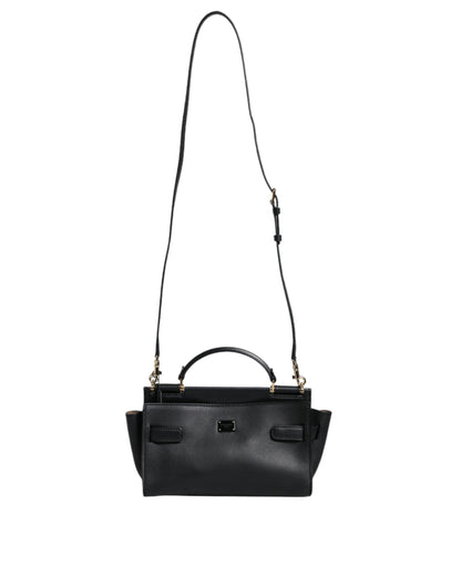 Dolce &amp; Gabbana Black Leather SICILY Top Handle Crossbody Bag