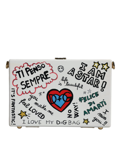 Dolce &amp; Gabbana White Graffiti Print Clutch Crossbody Bag