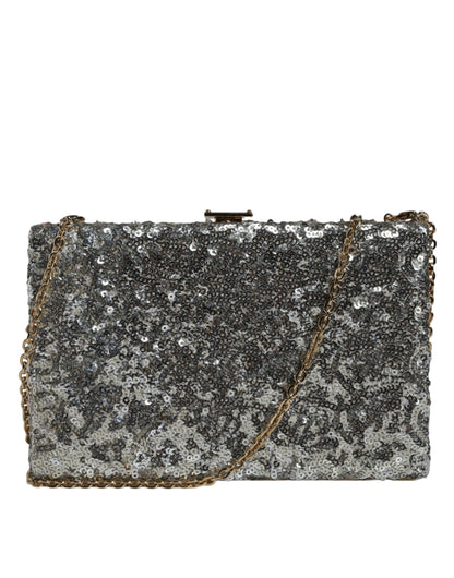 Dolce &amp; Gabbana Silver Sequined Clutch Evening Crossbody Bag