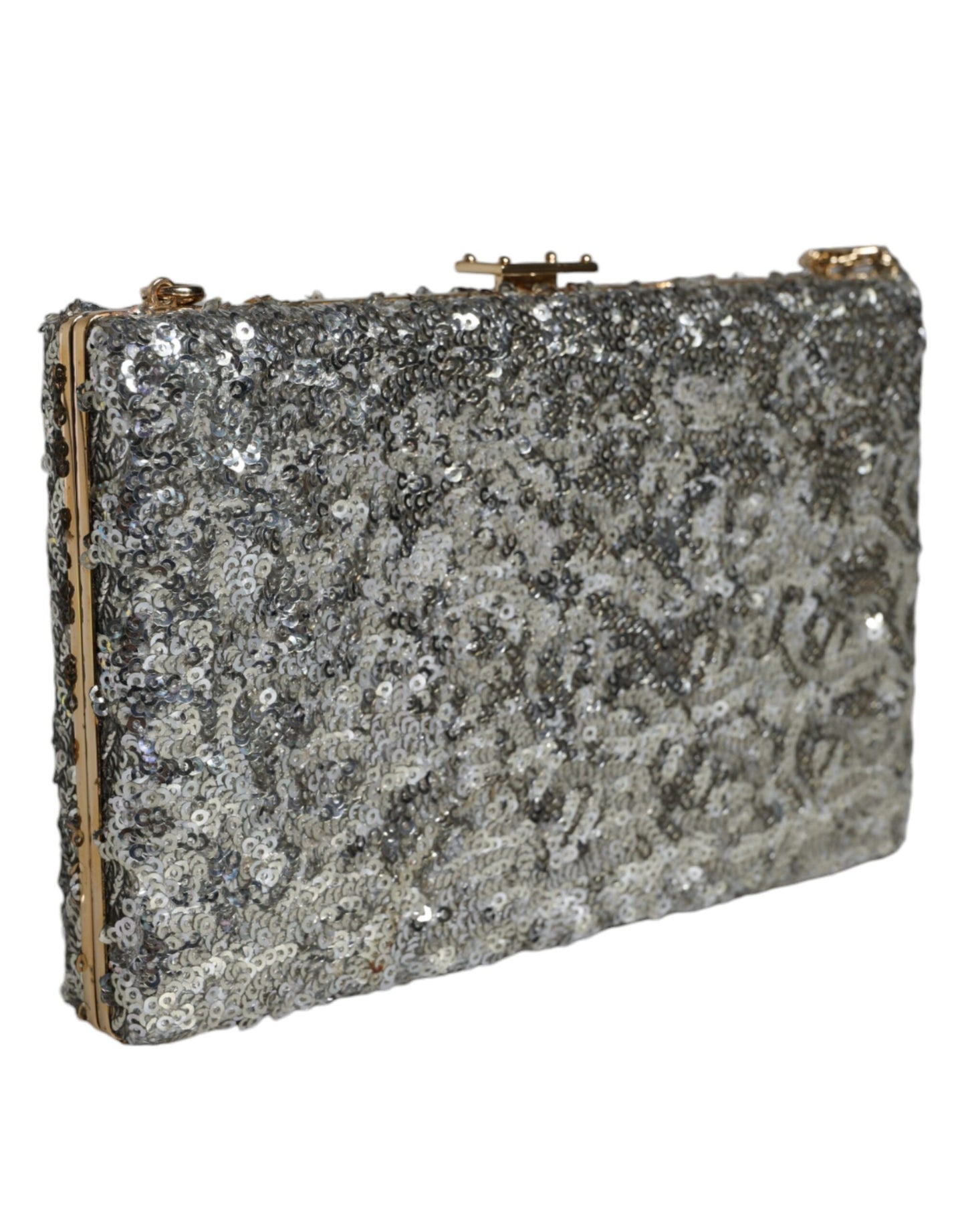 Dolce &amp; Gabbana Silver Sequined Clutch Evening Crossbody Bag