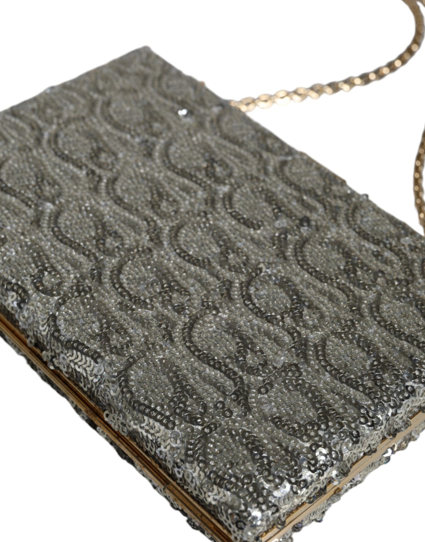 Dolce &amp; Gabbana Silver Sequined Clutch Evening Crossbody Bag