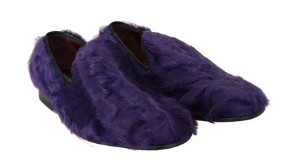 Dolce &amp; Gabbana Plush Purple Sheep Fur Loafers