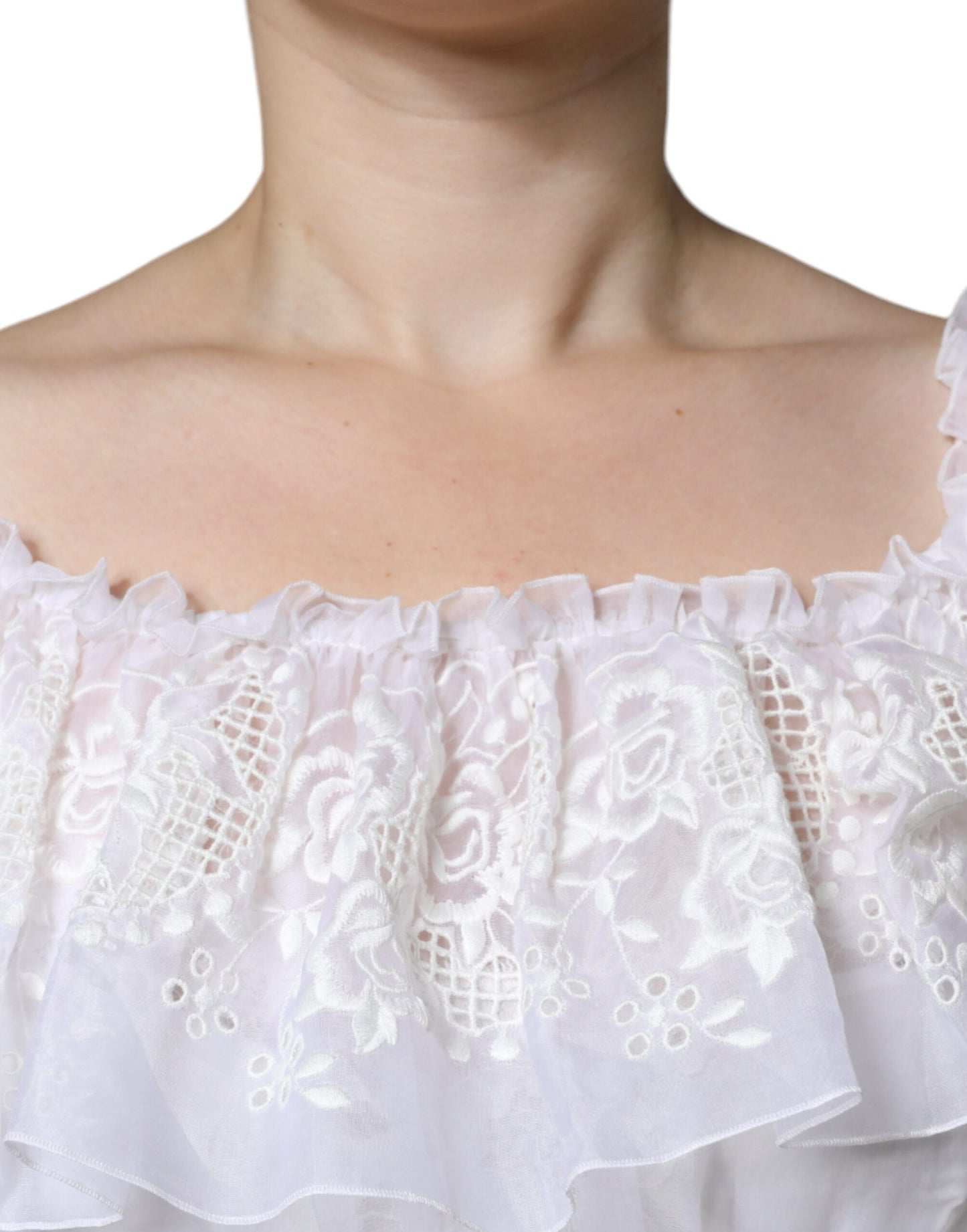 Dolce &amp; Gabbana White Floral Lace Corset Cotton Maxi Dress