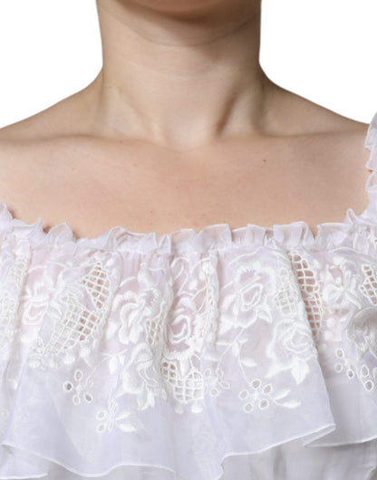 Dolce &amp; Gabbana White Floral Lace Corset Cotton Maxi Dress