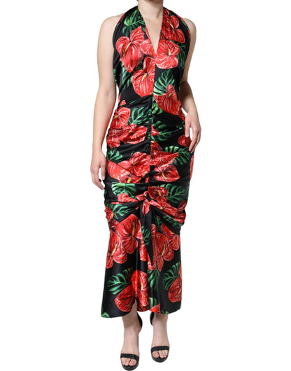 Dolce &amp; Gabbana Black Tropical Floral Sheath Maxi Dress