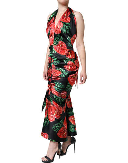 Dolce &amp; Gabbana Black Tropical Floral Sheath Maxi Dress