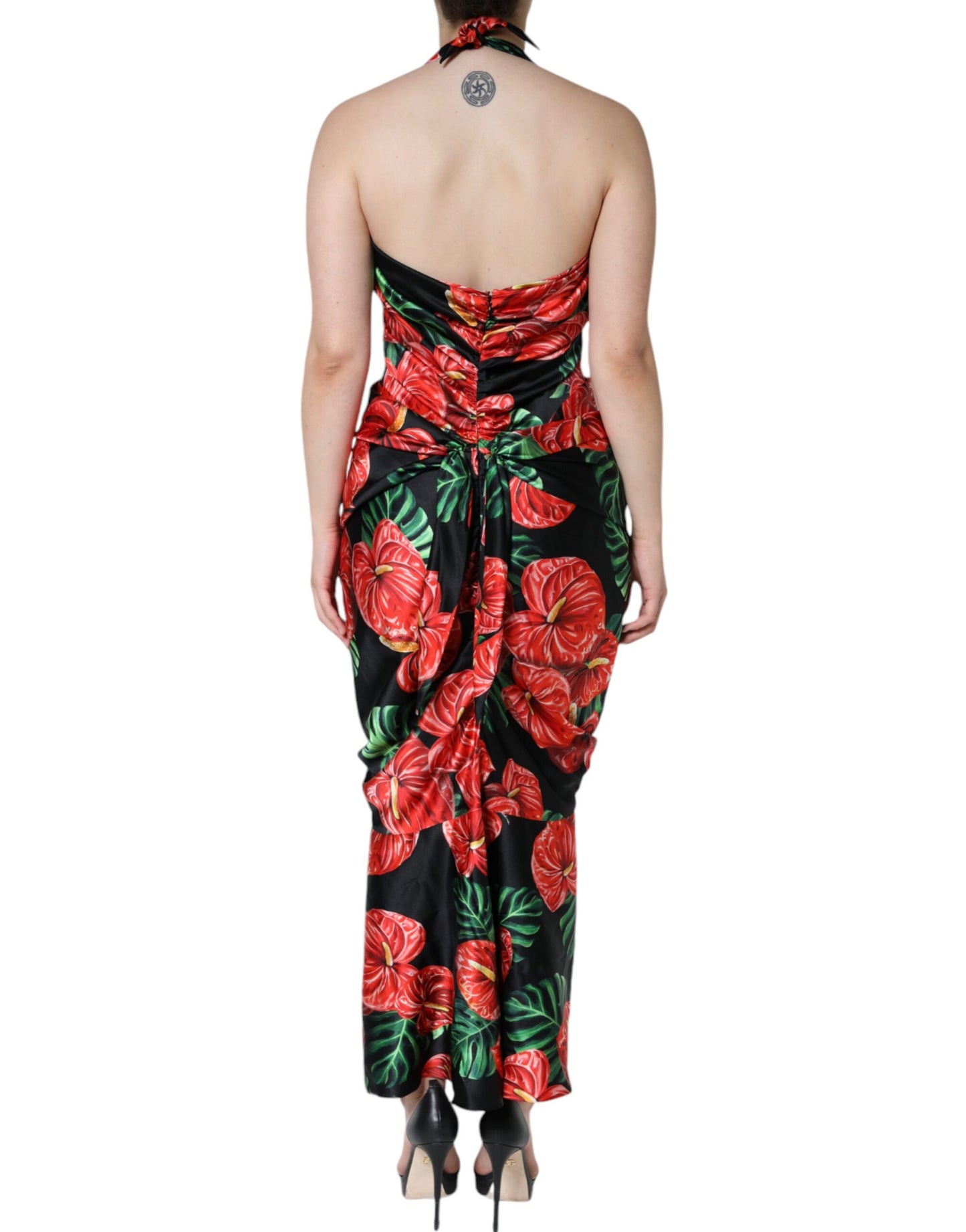 Dolce &amp; Gabbana Black Tropical Floral Sheath Maxi Dress