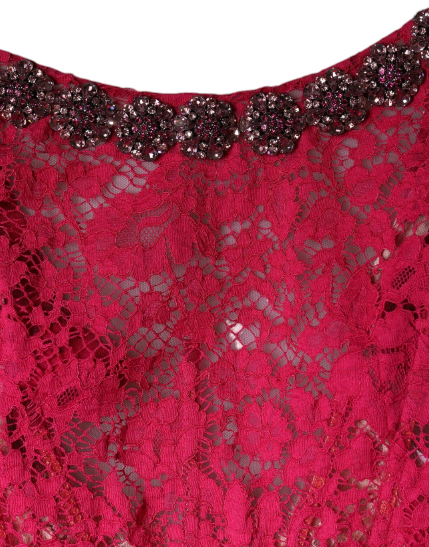 Dolce &amp; Gabbana Pink Lace Crystal Sheath Long Gown Dress