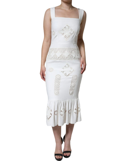 Dolce &amp; Gabbana White Lace Viscose Bodycon Sheath Midi Dress