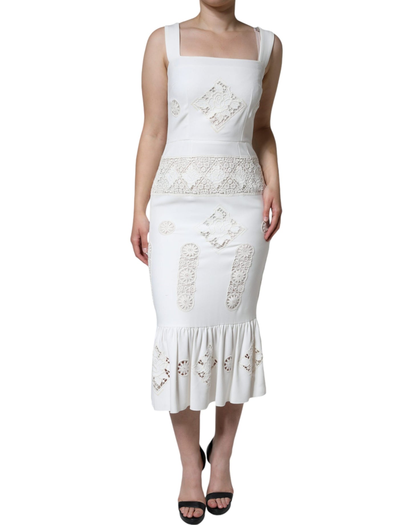 Dolce &amp; Gabbana White Lace Viscose Bodycon Sheath Midi Dress