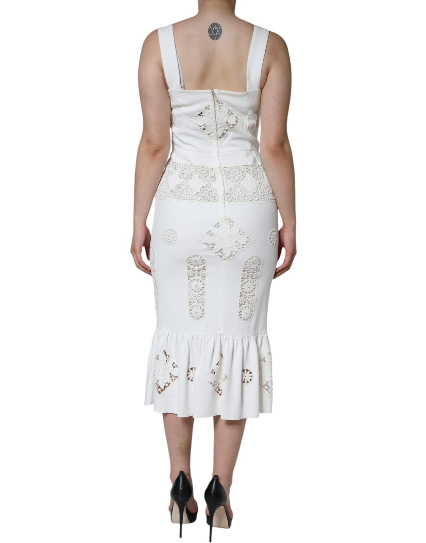 Dolce &amp; Gabbana White Lace Viscose Bodycon Sheath Midi Dress