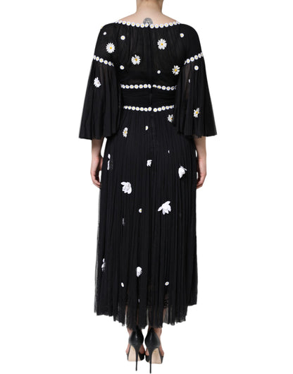 Dolce &amp; Gabbana Black Silk Daisy A-line Long Maxi Dress